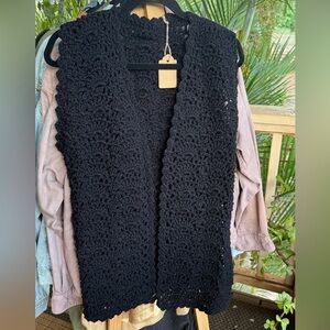 Black Crochet Women Sweater Vest